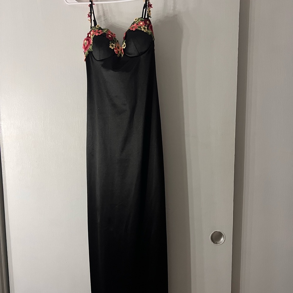Darling Black Maxi Dress with Pink Floral Accents